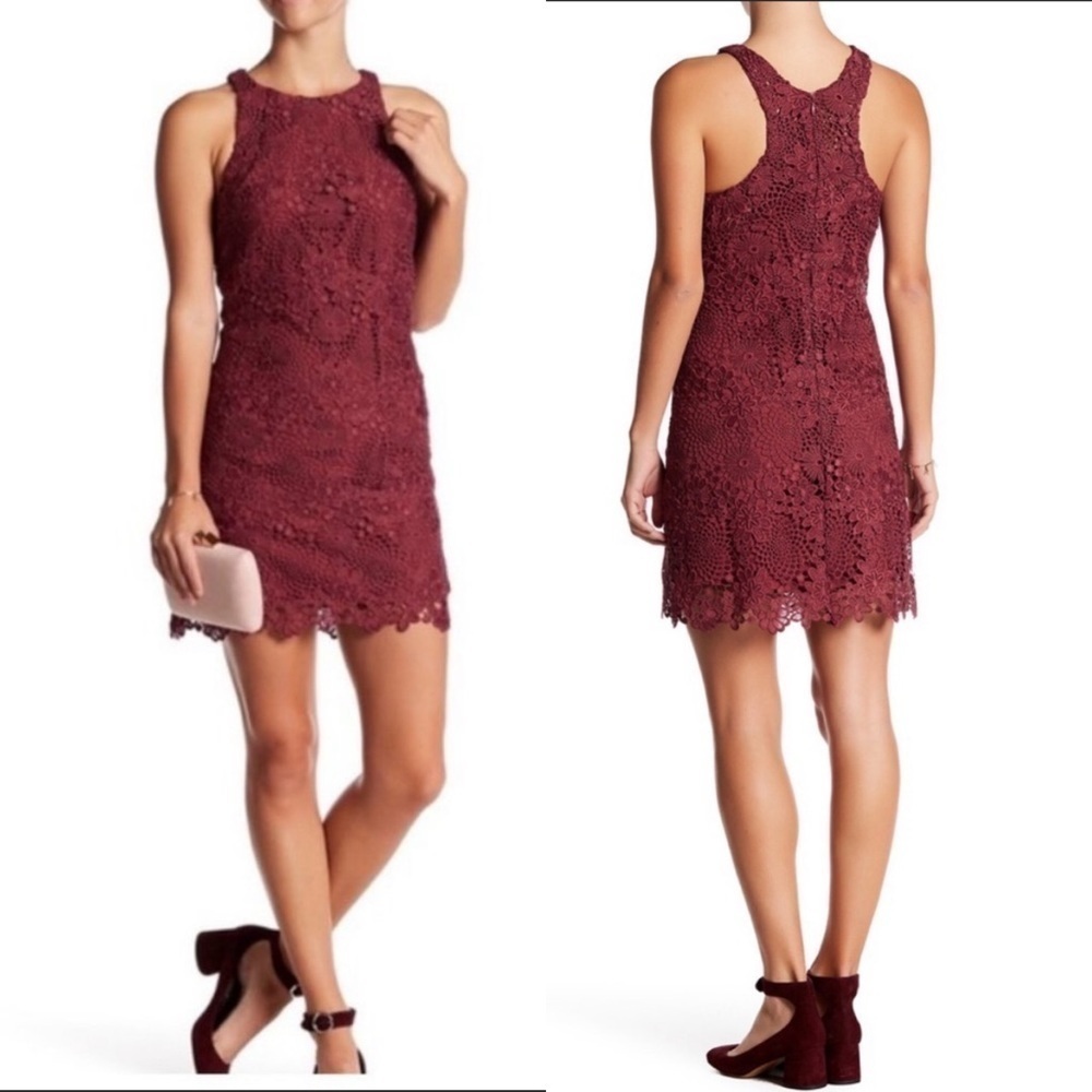 4 for $20 SALE! Wayf Randy Lace Overlay Racerback Mini Dress, Merlot, Size XS